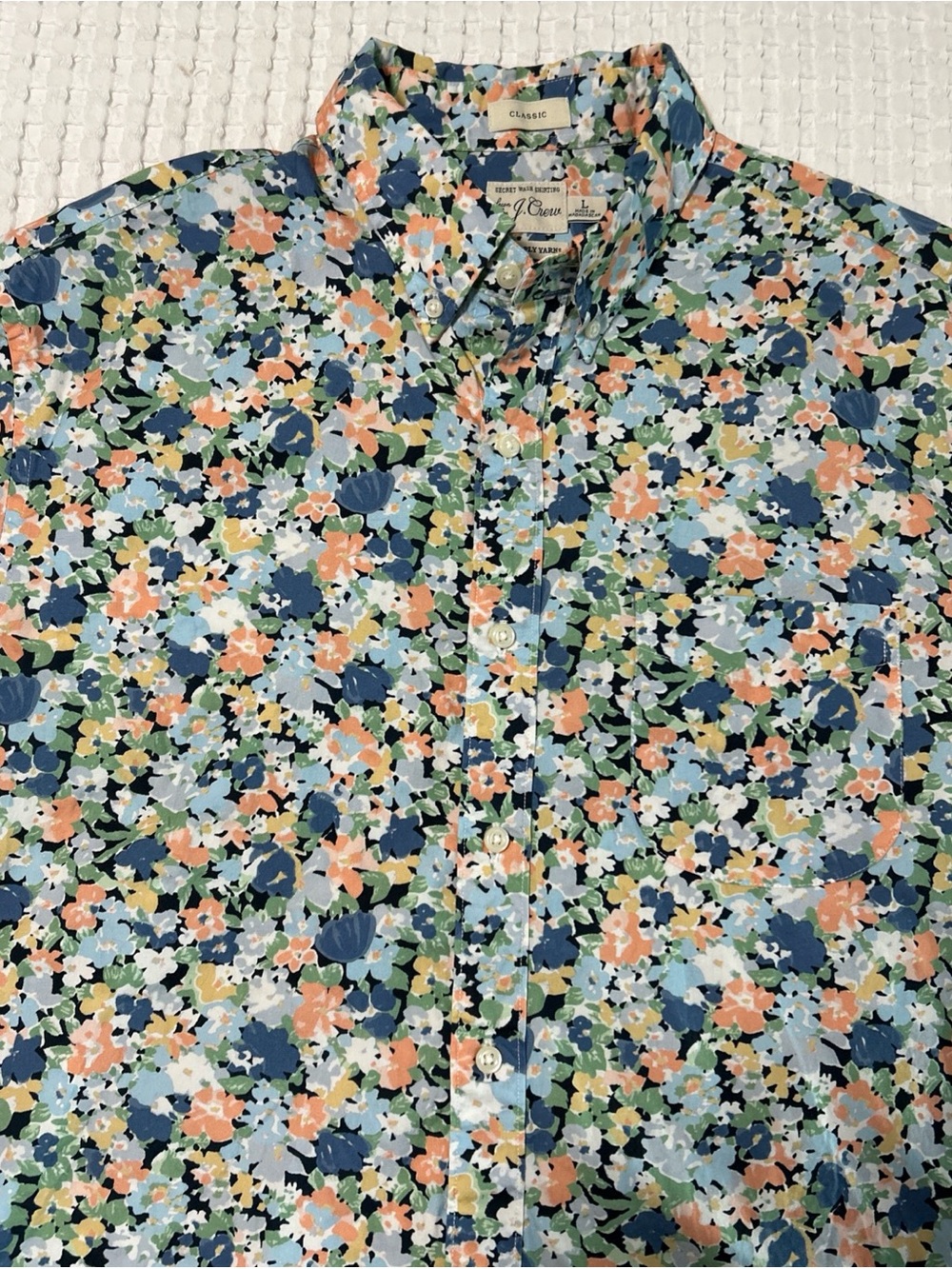 J. Crew Classic Fit Floral Button-Up Short Sleeve Shirt - Blue Multi - Men’s L